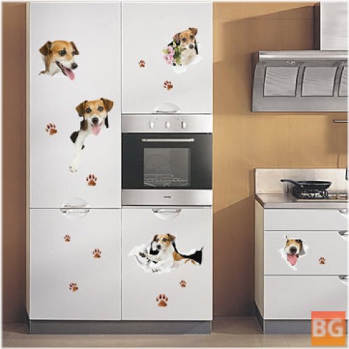 3D Cute Dog PVC Broken Wall Sticker - DIY removable decor