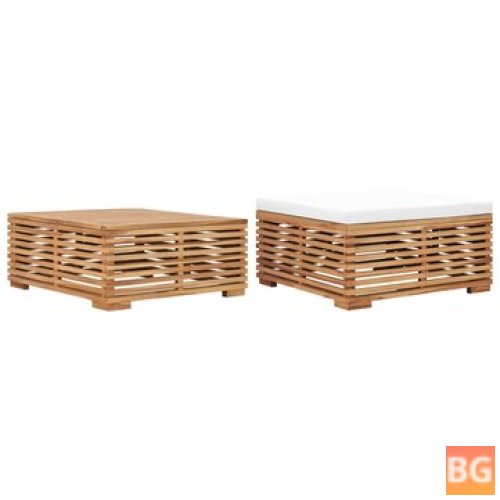 Garden Table and Footrest Set with Cream Cushion & Wood