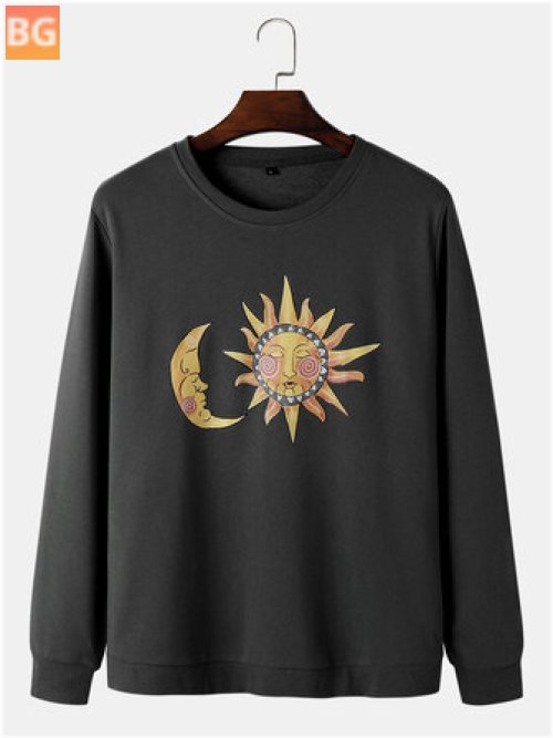 Sun & Moon Graphic Cotton Sweatshirt for Men
