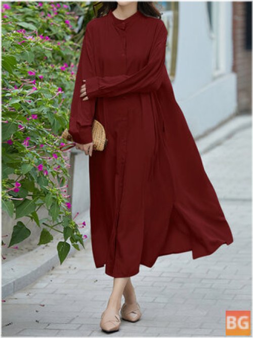 Buttoned Midi Dress with Side Pockets