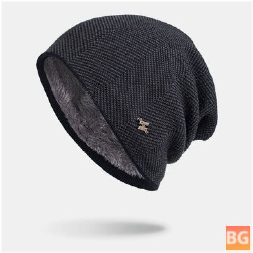 Winter Beanie with H Badge Pattern - Toque Hat
