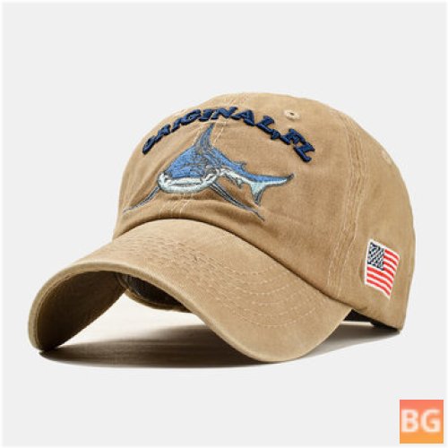 Sunshade Hat - Men's or Women's - Embroidered Shark Washed Baseball Cap