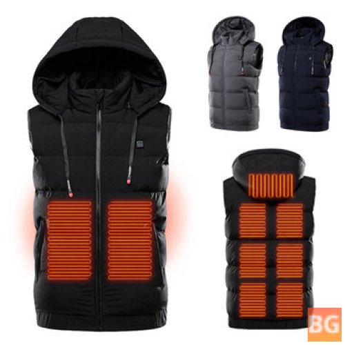 TENGOO 9 Areas Heating Jackets Men's 3-Gears Heated Vest Coat USB Electric Thermal Clothing Hooded Vest Winter Outdoor Warm Clothing