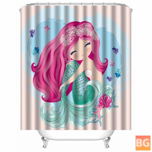 Kids Shower Curtain with Mermaid Wave Fish - Waterproof