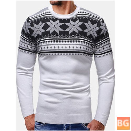 Christmas Snowflake Printing Patchwork Sweater for Men