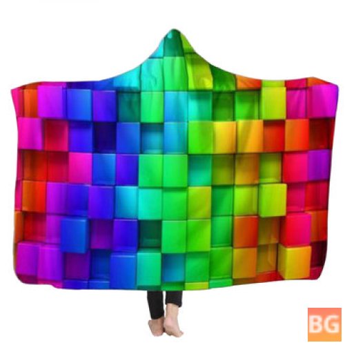 3D Colored Cubes Hooded Blanket - Wearable Soft Towel Plush Mat