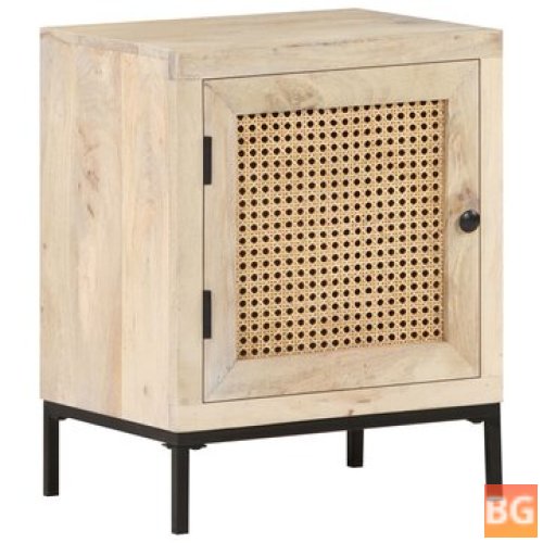 Mango Wood and Cane Bedside Cabinet - 15.7''x11.8''x19.7