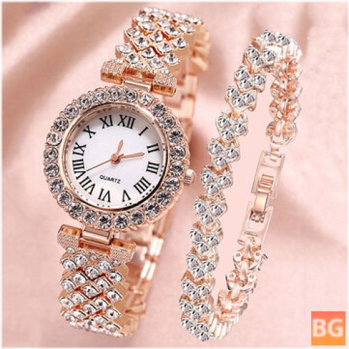 Women's gift set - 2 pcs - elegant Luxury Style quartz watch diamond-encrusted bracelet