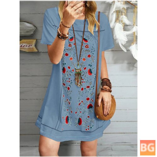 Short Sleeve O-neck Casual Dress - Floral Print