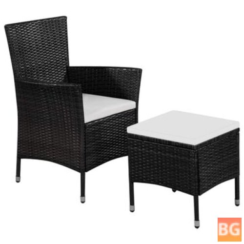Outdoor Chair and Stool with Cushions - Poly Rattan