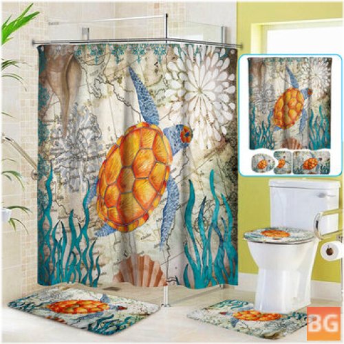 Sea Turtle Shower Curtain - Toilet Cover Mat