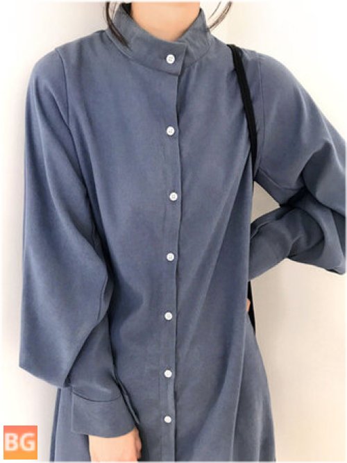 Women's Shirt Button Puff Sleeve Buttons Striped Solid Casual Shirt