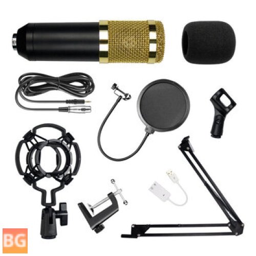 USB Condenser Microphone Set with Sound Card and Blowout Prevention Net