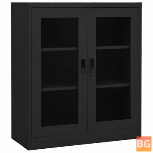 Anthracite Oak Wood Office Cabinet