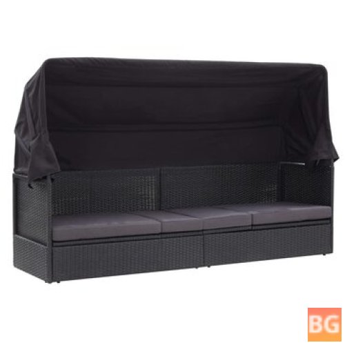 Outdoor Sofa Bed with Canopy - Poly Rattan