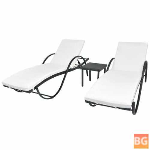 Sun Loungers - 2 pcs with Table Poly Rattan Black