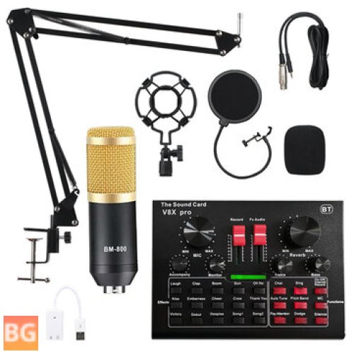 BM800 Condenser Microphone Kit - Pro Audio Studio Sound Recording Microphone with V8X PRO Bluetooth Sound Card