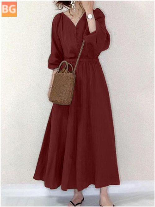 Maxi Dress with Solid Button Waist and Elastic Waistband