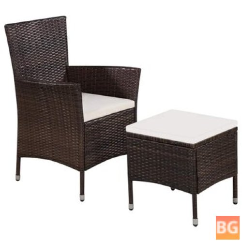 Outdoor Chair and Stool with Cushions - Poly Rattan Brown