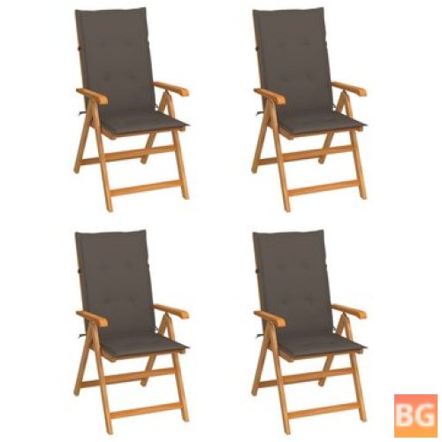 4-Piece Set of Garden Chairs with Cushions - Teak Wood