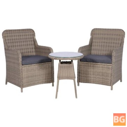 Bistro Set with Cushions - Poly Rattan Brown