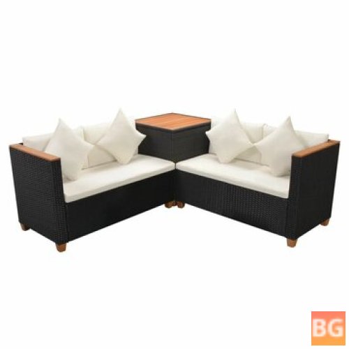 Garden Set with Cushions, Poly Rattan Black