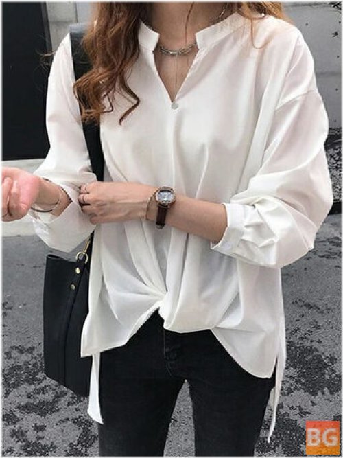 Long Sleeve Blouse with a Twisted Hem