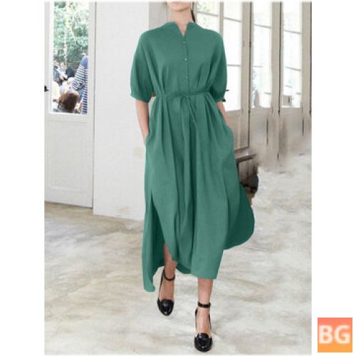 Knotted V-neck Shirt Dress