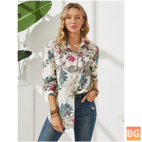 Long Sleeve Button Down Shirt with Left Side Print