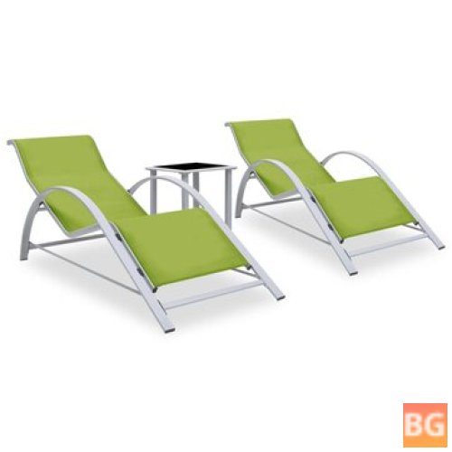 Sun Loungers - 2 pcs with Table - Aluminum Green
