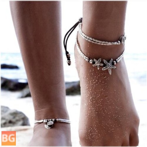 Antique Silver Anklet Women's Starfish Rune Beaded Bracelet Ankle Jewelry