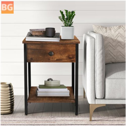 Table for Living Room and Bedroom - Metal Frame with Rustic Brown