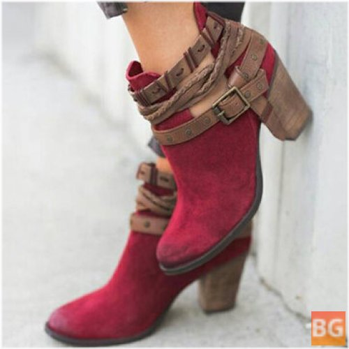 Women's Comfort Braided Strap Back-Zip Buckle Ankle Boots