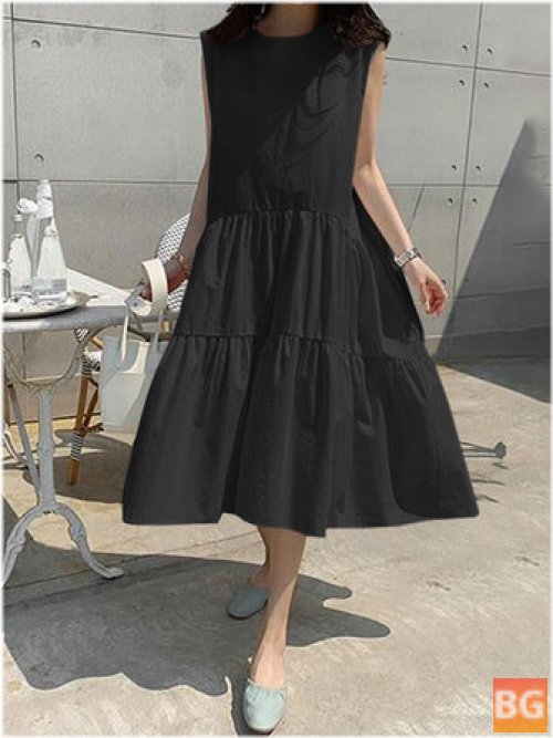 Solid Streetwear Dress with Pleated Skirt