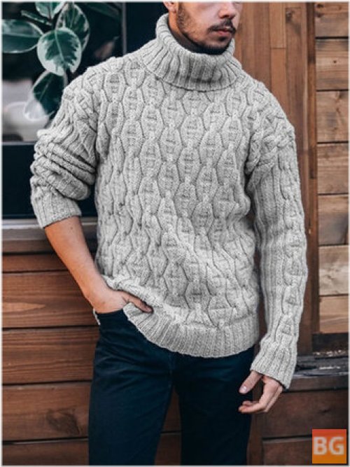 Slim Fit Casual Sweater with Men's Solid Color Twisted Cable Knit