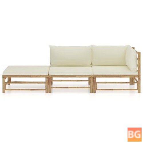 Garden Lounge Set with Cream Cushions and Bamboo