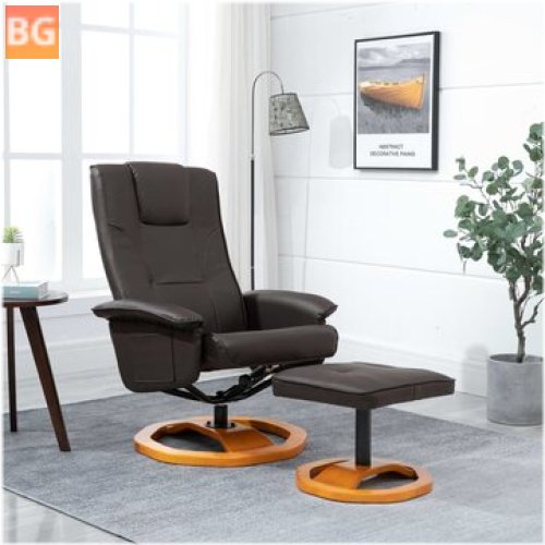 Rotating Leather Armchair with Footstool - Brown