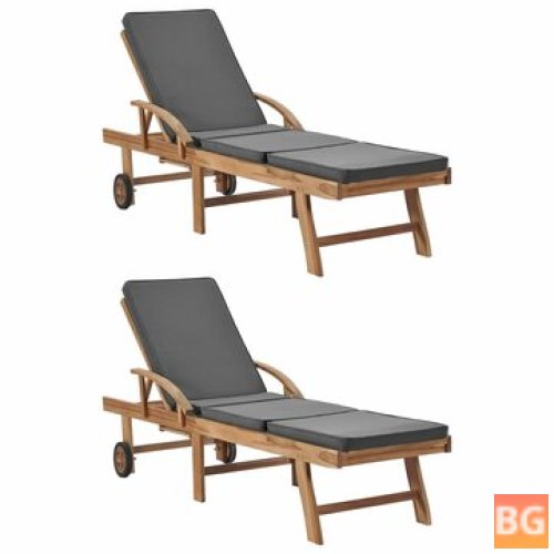 Sun Loungers with Cushions - Solid Teak Wood