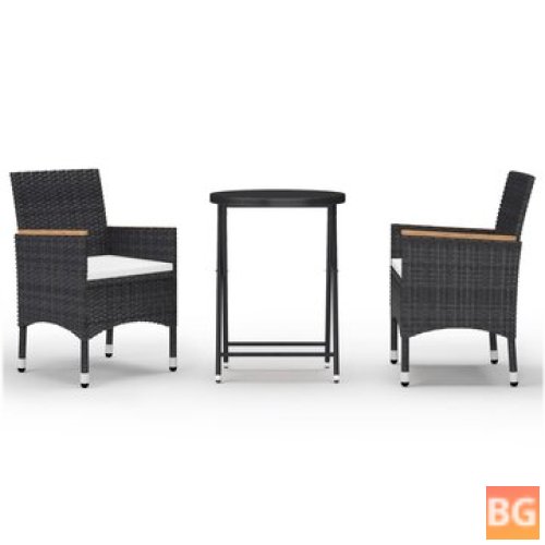 Garden Set - Poly Rattan and Tempered Glass Black