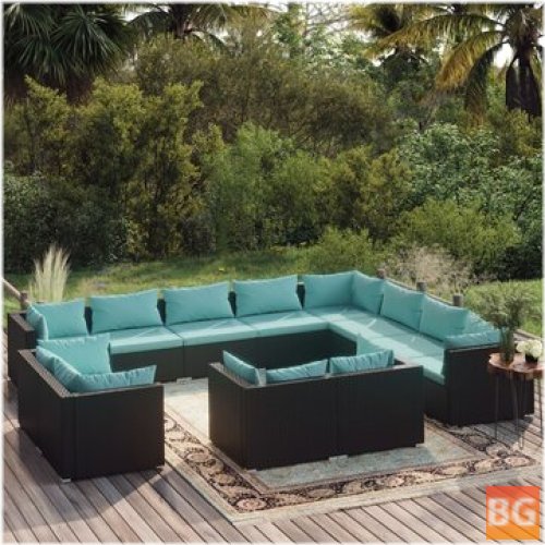 Lounge Set with Cushions and Poly Rattan
