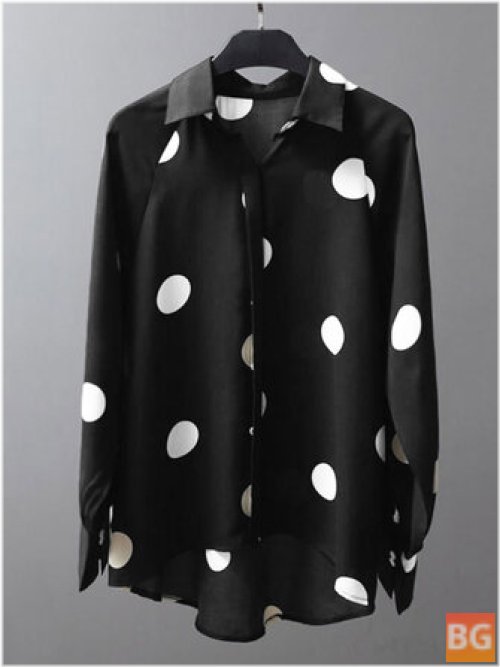 Long Sleeve Button-Up Shirt with Polka Dots