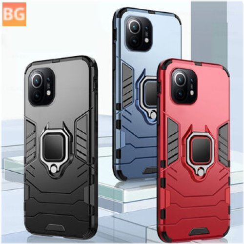 Mi 11 Lite Armor Shockproof Stand with Finger Ring Holder - PC Protective Case
