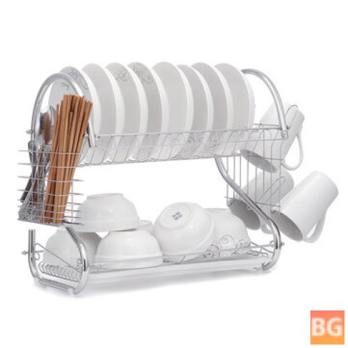 2-Tier Dish Drying Rack with Utensil & Cup Holder