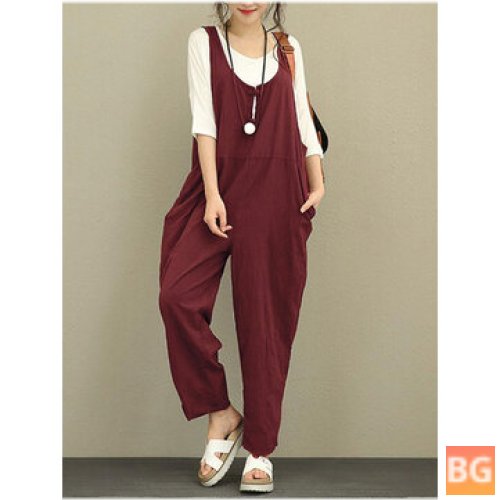 Women's Jumpsuit with a Pure Color Cotton Fabric