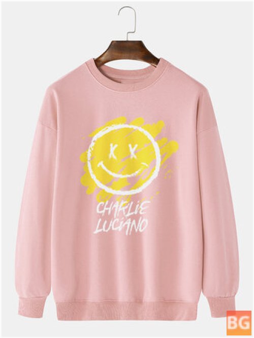 Smiley Print Pullover Sweatshirt for Men