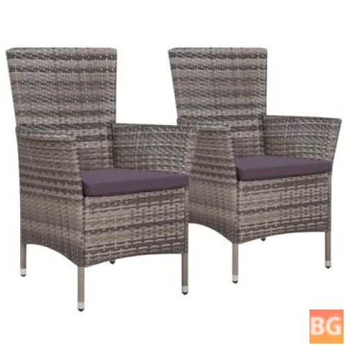 2 Garden Chairs with Cushions - Poly Rattan Gray