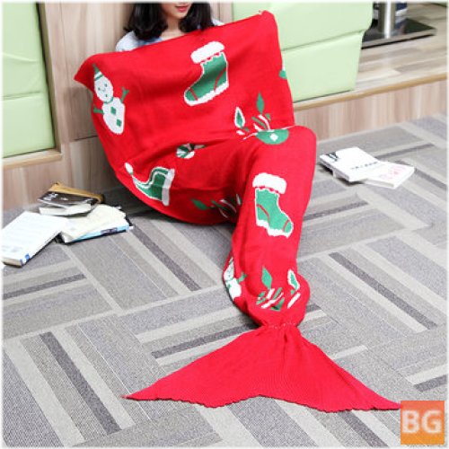 Christmas Knitted Mermaid Tail Blanket - Handmade Crochet Throw Sofa Bed Mat