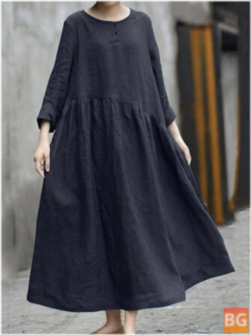Dress for Women with O-Neck - Regular Front Buttons