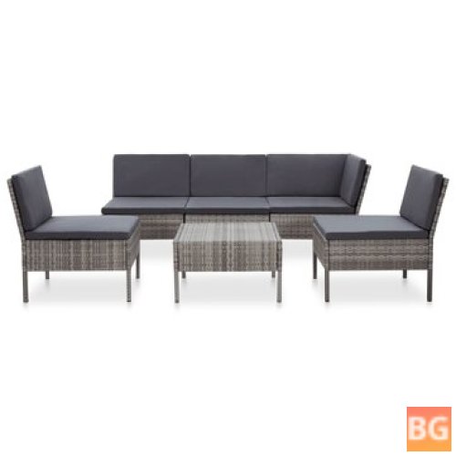 Garden Lounge Set with Cushions - Poly Rattan Gray