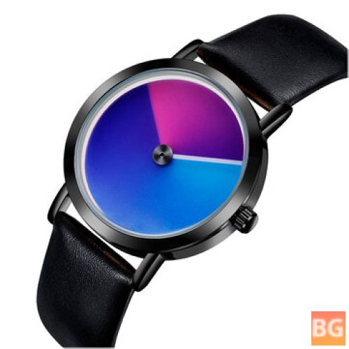 3D Gradient Dial Watch with Steel and Leather Strap
